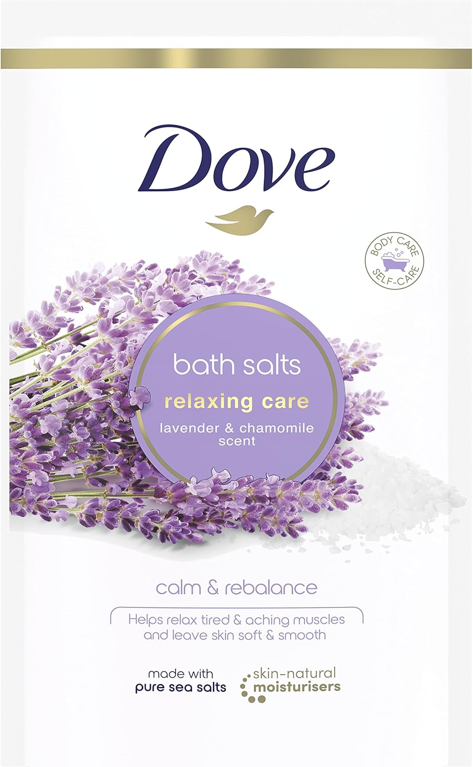 Dove Lavender & Chamomile Relaxing Care with Skin-Natural moisturisers Bath Salts Your Mind Body, Leaving Skin Smooth Soft 900 g, White Dove Lavender & Chamomile Relaxing Care with Skin-Natural moisturisers Bath Salts Your Mind Body, Leaving Skin Smooth Soft 900 g, White