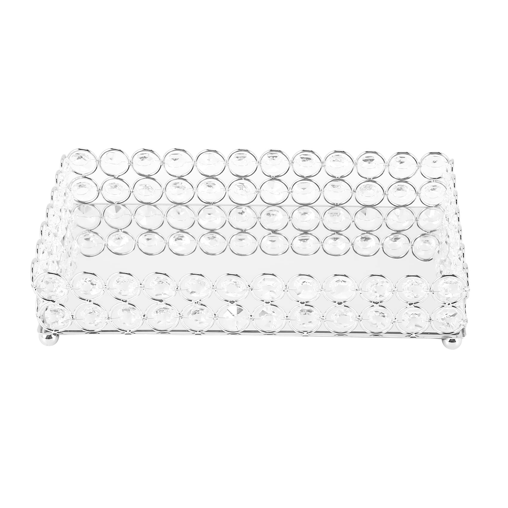 Agmoctz Silver Crystal Rectangle Cosmetic Tray Jewelry Trinket Organizer Mirror Decorative Tray Perfume Skin Care Organizer(Silver)