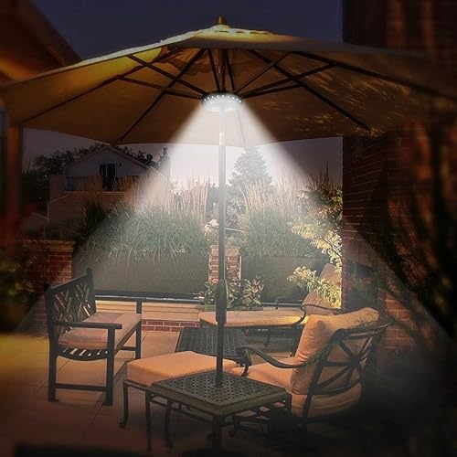 Miniatura 7 de Luz para sombrilla de patio, 3 modos de brillo, inalámbrica, 28 luces LED a 200 lúmenes, 4 pilas AA, luz de poste para sombrilla de patio, tiendas