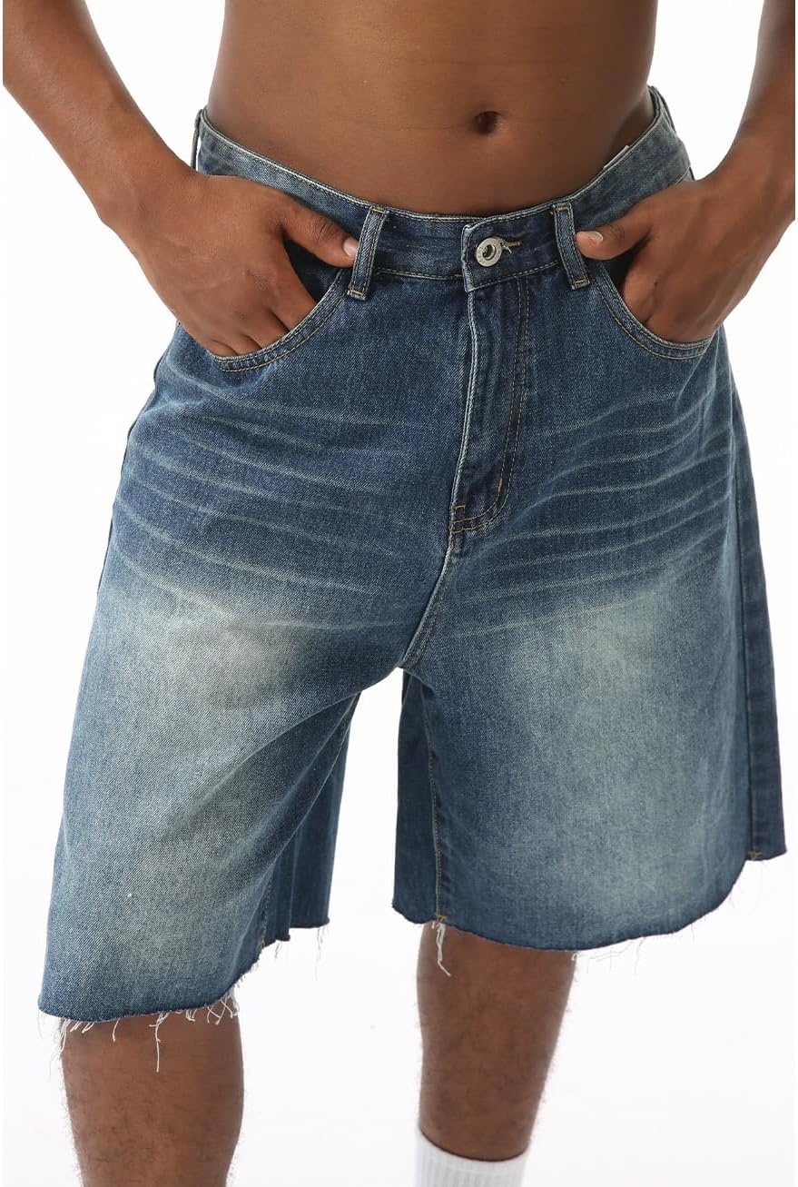 EMMIOL Baggy Jorts Men Jean Shorts Summer, y2k Grunge Denim Shorts Vintage Distressed Loose Fit Streetwear