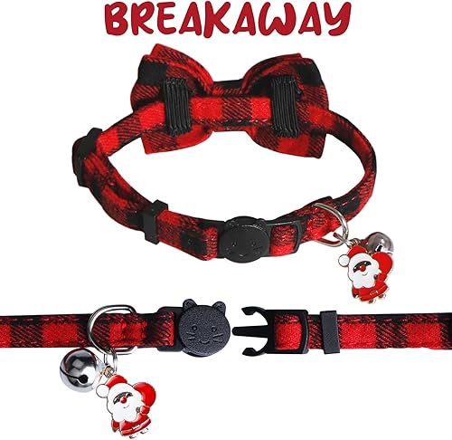 Miniatura 2 de STMK Paquete de 3 collares de gato de Navidad con campana, collares de gato de Navidad con corbatín, bandana, camisa, campana, árbol de Navidad,