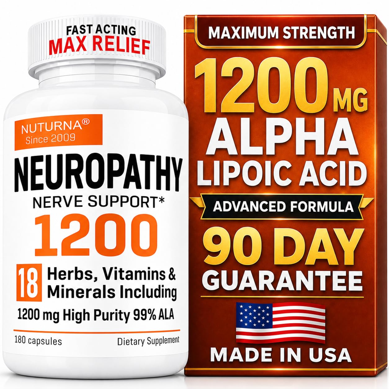 Neuropathy Support Supplement with 1200 mg HP-99 Alpha Lipoic Acid - Max Strength ALA Nerve Formula for Feet Hands Fingers Legs - Ultra Potent 18 in 1 Natural Nerve Vitamins - 180 Capsules White-cloud