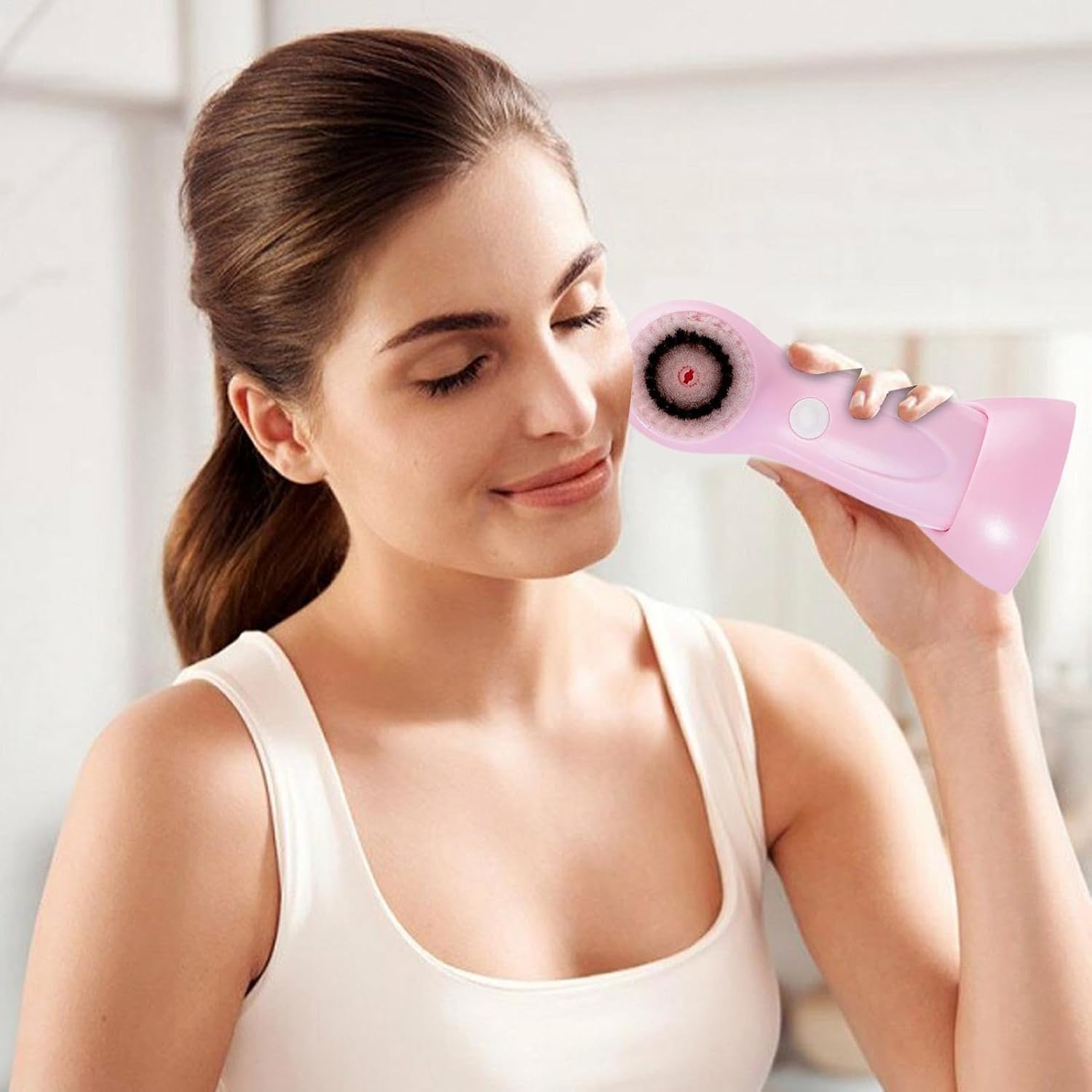 Face Scrubber | Face Wash Brush Electric with 6 Replacement Heads | Rechargeable Massaging Scrub Skin Cleanser Device for Nose Cheeks Chin Forehead