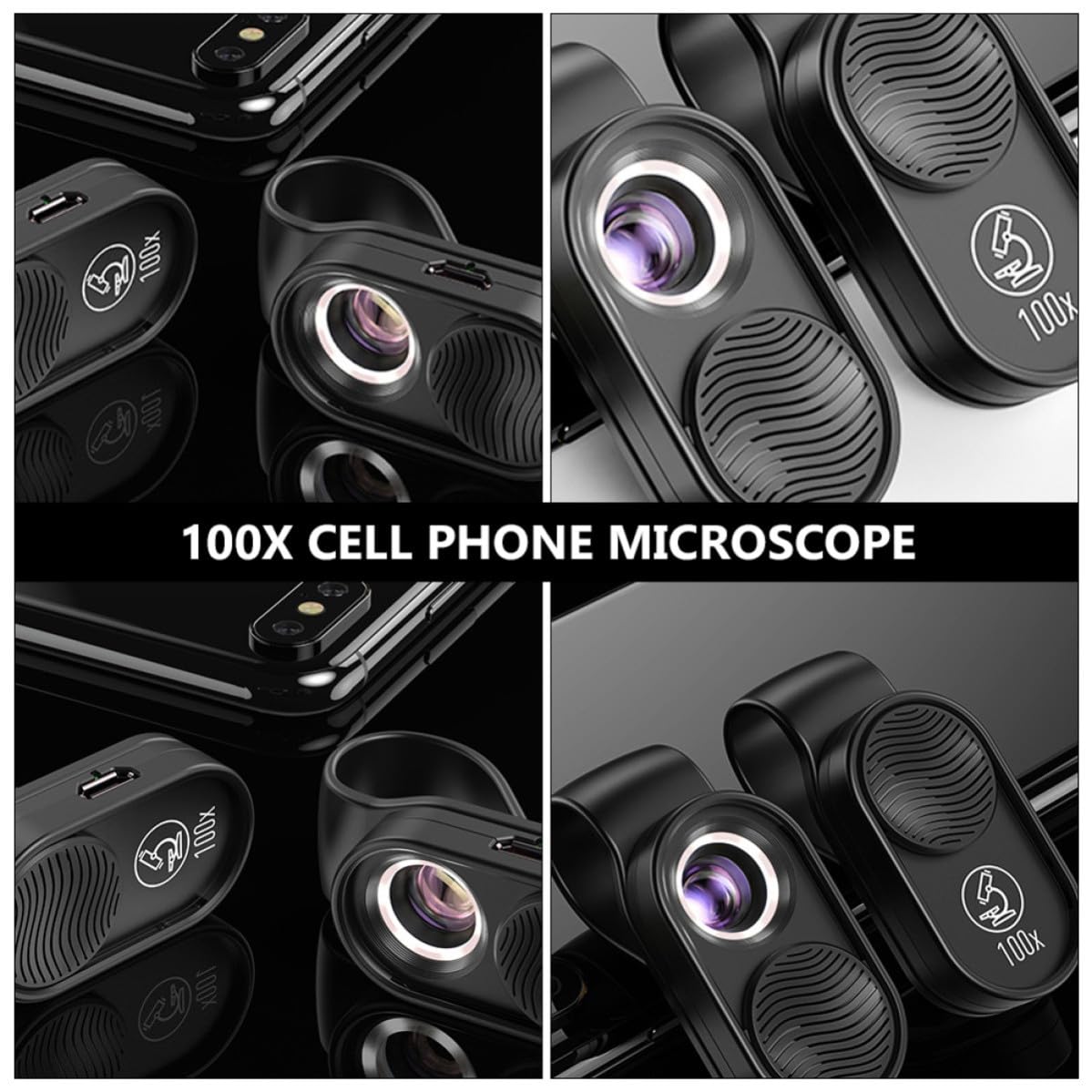 BESPORTBLE Microscopio Digital Portátil Aumento 100x para Teléfono Móvil Luz LED y Cuerpo de Plástico Abs Negro, Adecuado para Joyería y Gemología