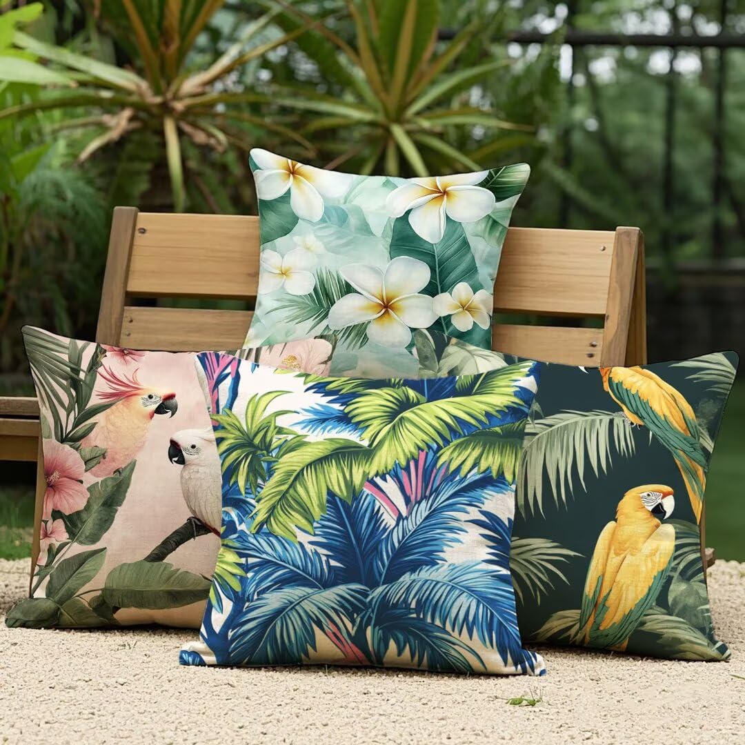 Lot de 4 Housse de Coussin 45x45cm, Housse de Canapé Été Motif Décoratif Imperméable Lin Taie d'oreiller avec Fermeture Éclair Invisible, Salon Chambre à Coucher Décoration de Maison, Animal Ym535