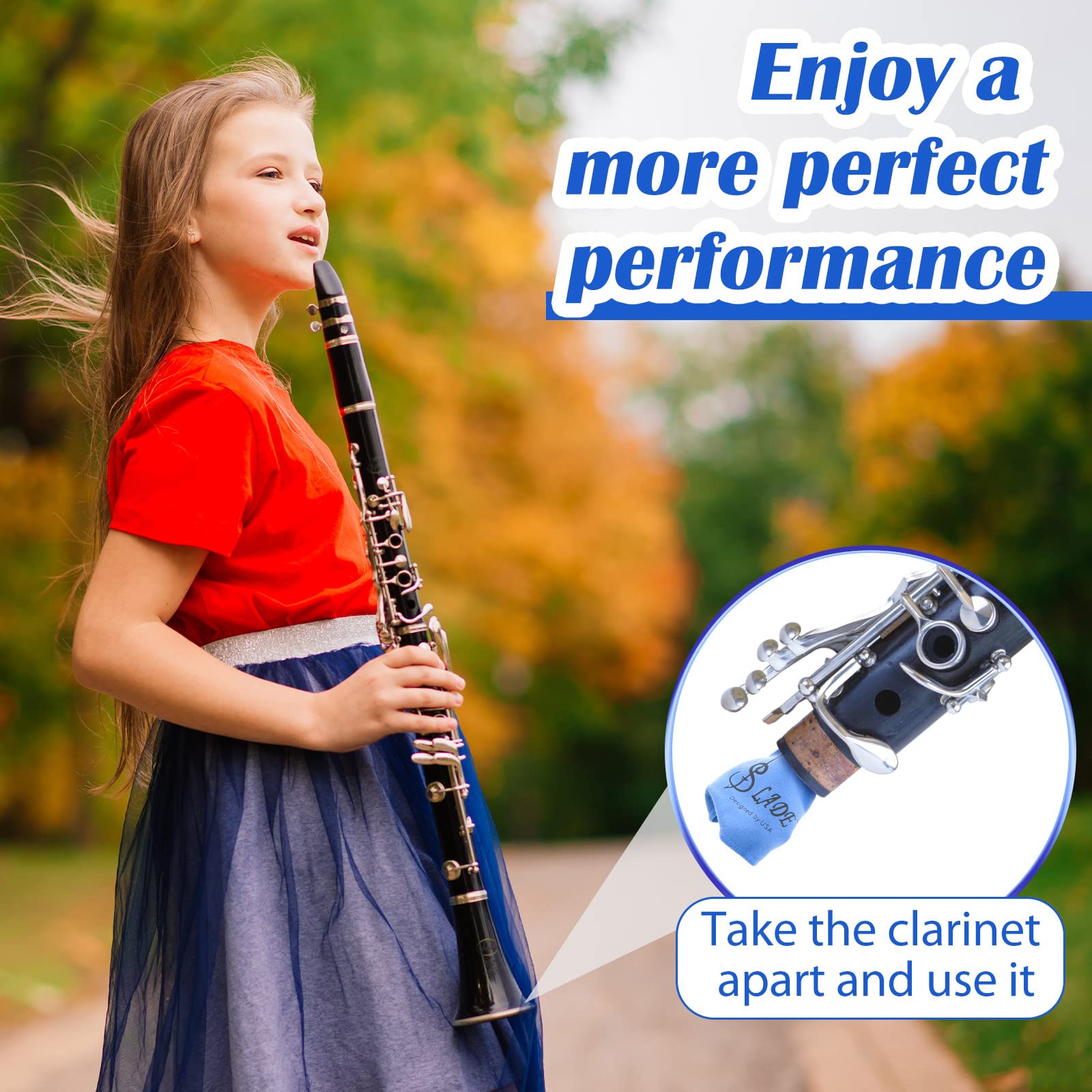 4 hisopos para clarinete para clarinete, paño de limpieza para tubo interior, adecuado para flauta piccolo, saxofón, saxofón (azul)