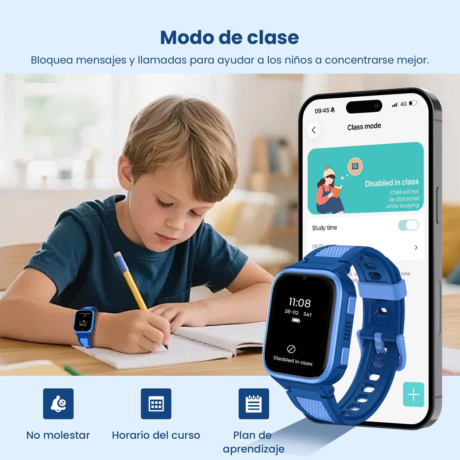 K10 4G Smartwatch niños con GPS y función de teléfono, Pantalla de 1,8 Pulgadas, batería de 950 mAh, Resistencia al Agua IP68, Modo Clase, Llamada de Emergencia SOS - Reloj Inteligente niños