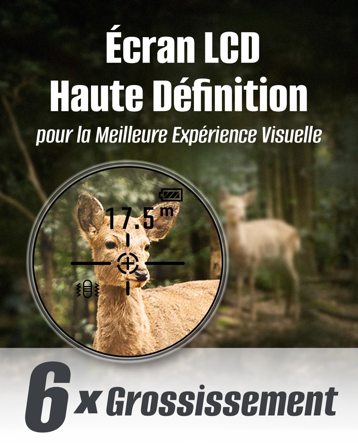 Télémètre Chasse/Golf, Inkerma 1000/1200M Télémètre de Chasse Rechargeable avec Grossissement 6X, Écran LCD, Angle/Compensation de Pente/Unit Switch/Vitesse/Scan Fonctionnel (Hunter-E)