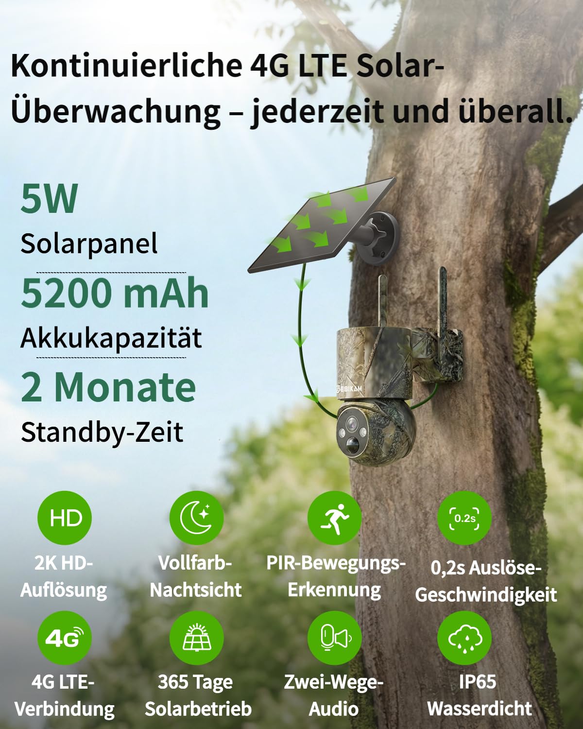 4G LTE Wildkamera mit SIM Karte Solar