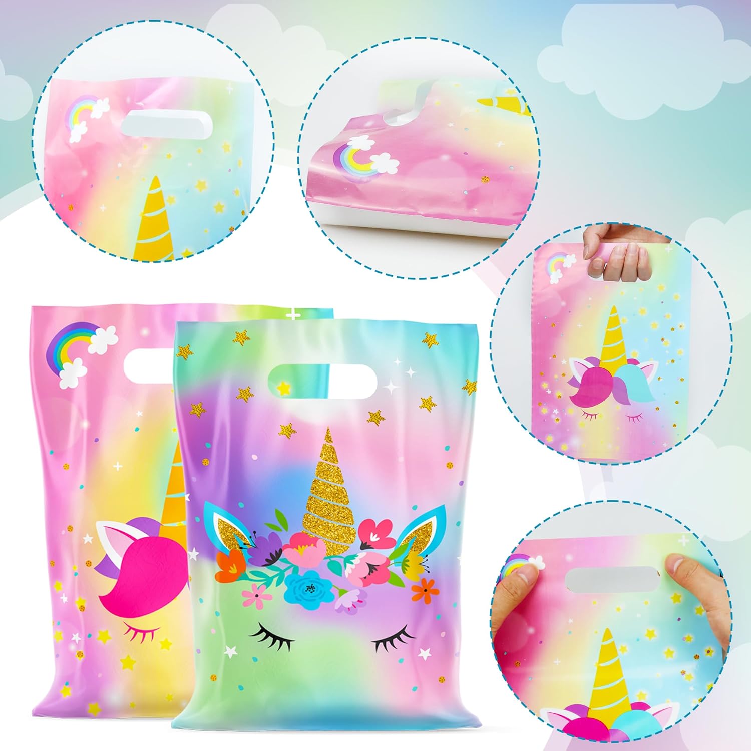 Haxpacal Rainbow Horse Party Favors Bags (50Pcs), Colorful Horse Gift Bag for Cartoon Birthday Favor Treat Goodie Candy Bags, Colorful Horse Birthday Party Supplies - Image 5