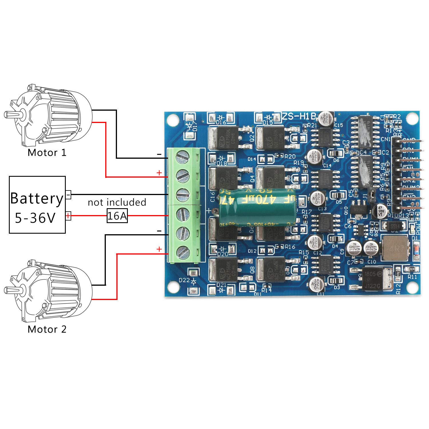 DC Brush Motor Controller, DROK 16A Dual Channel H Bridge Motor Driver