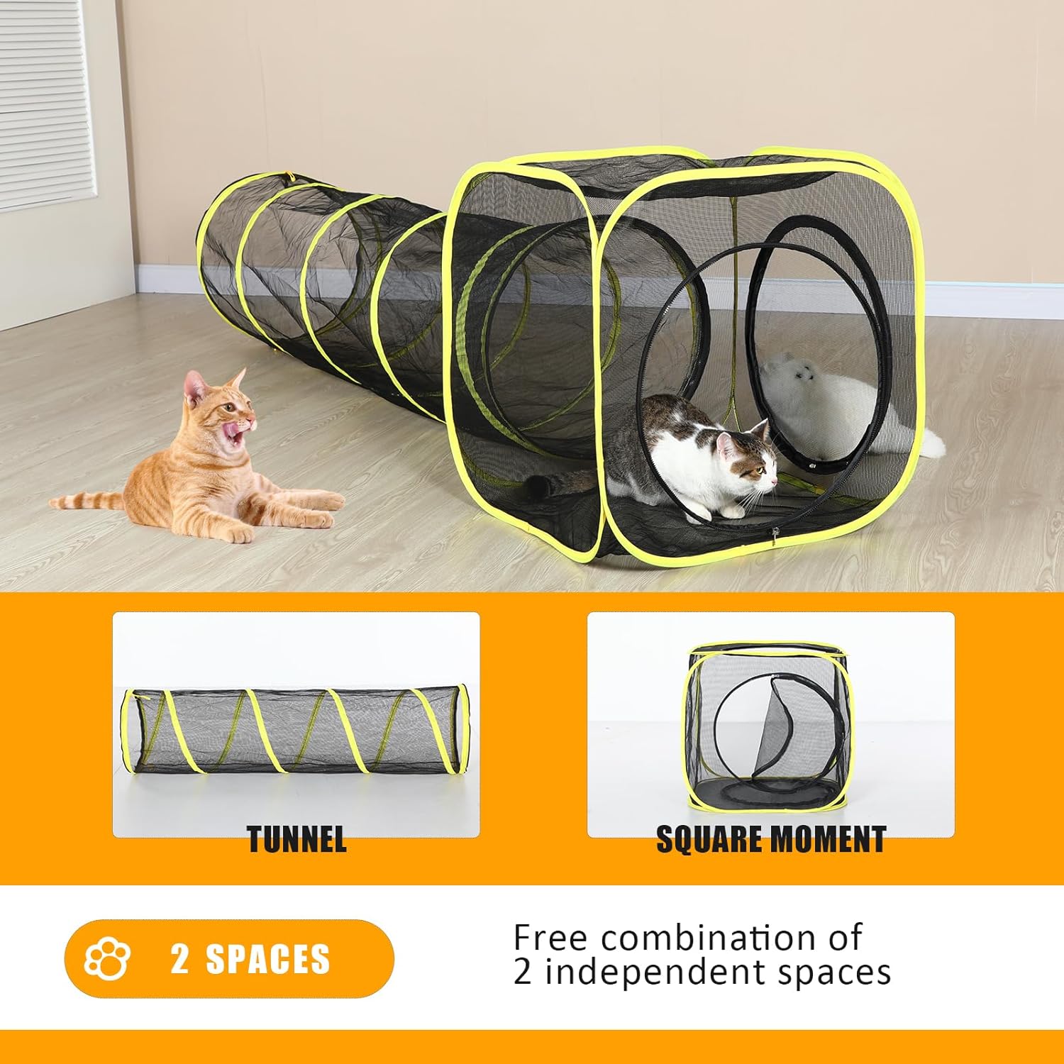 wilwolfer- Cat Tents for Outside- Mesh Outdoor Cat Tents- Outside Cat Enclosure for Indoor Cats- Indoor and Outdoor Pop up Cat Playpen for Fun (One Cube and One Tunnel)