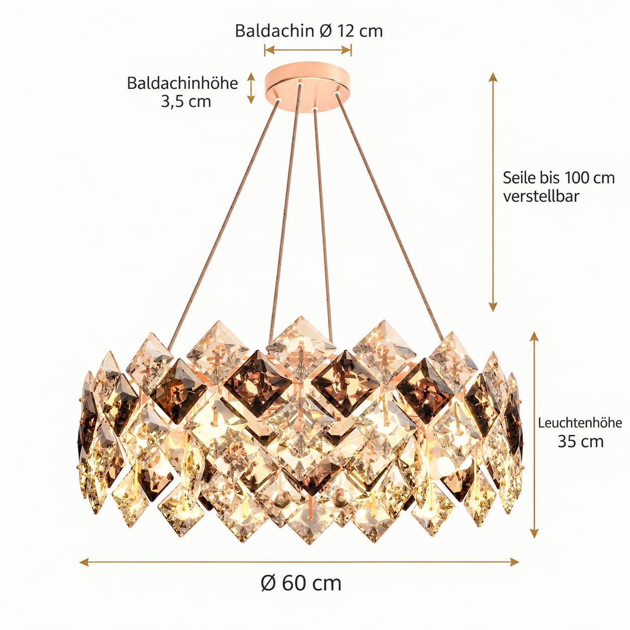 Nowoczesny kryształowy żyrandol do salonu - kryształowe żyrandole LED z 3 temperaturami barwowymi do jadalni, kuchni, sypialni, hotelu - 6xE14-60 cm