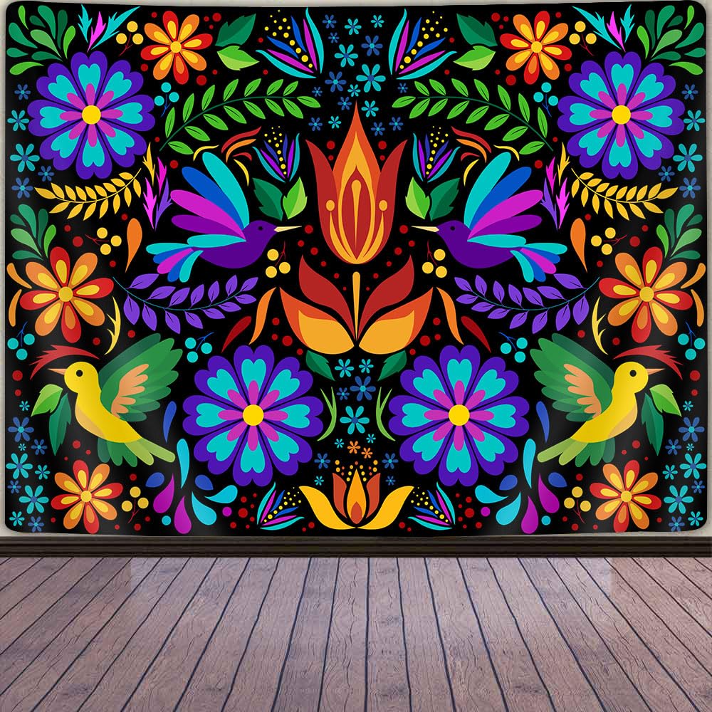 GOAOK Mexikanischer Wandteppich – Buntes Blumenmuster, 200x150 Cm, Polyester