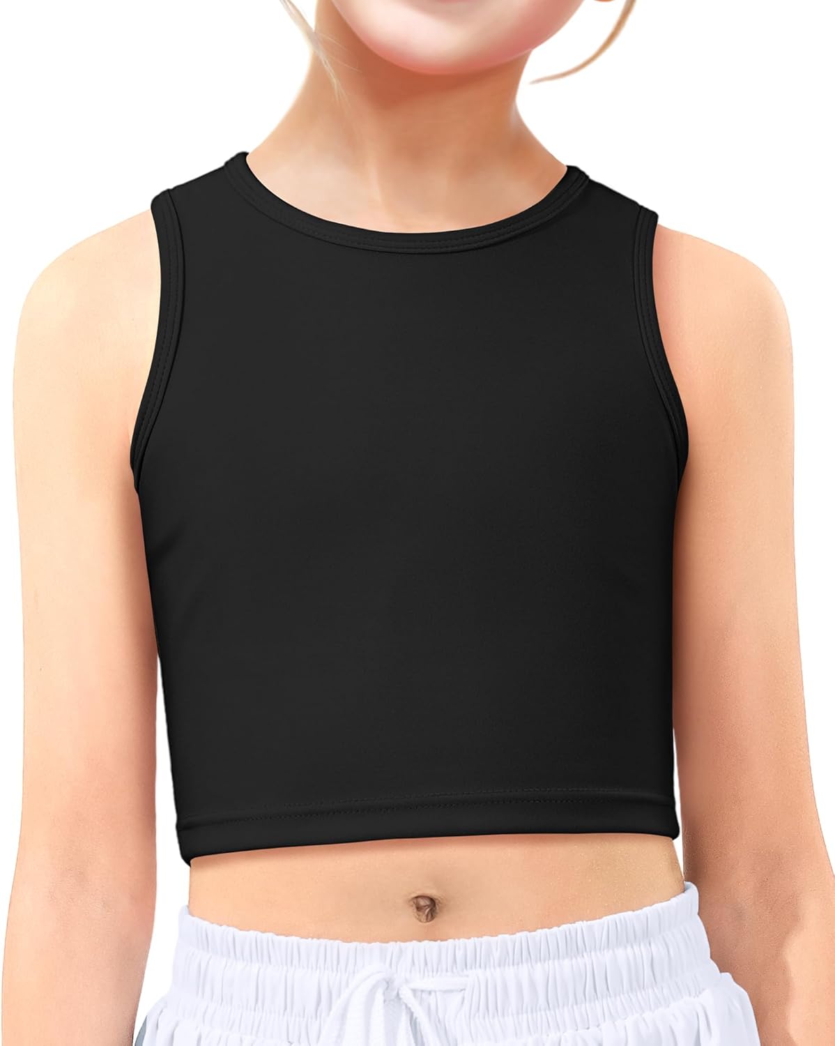 HASMES Girls Athletic Tank Tops Sleeveless Round Neck Basic Cute Dance Crop Tops for Kids 6-14Y