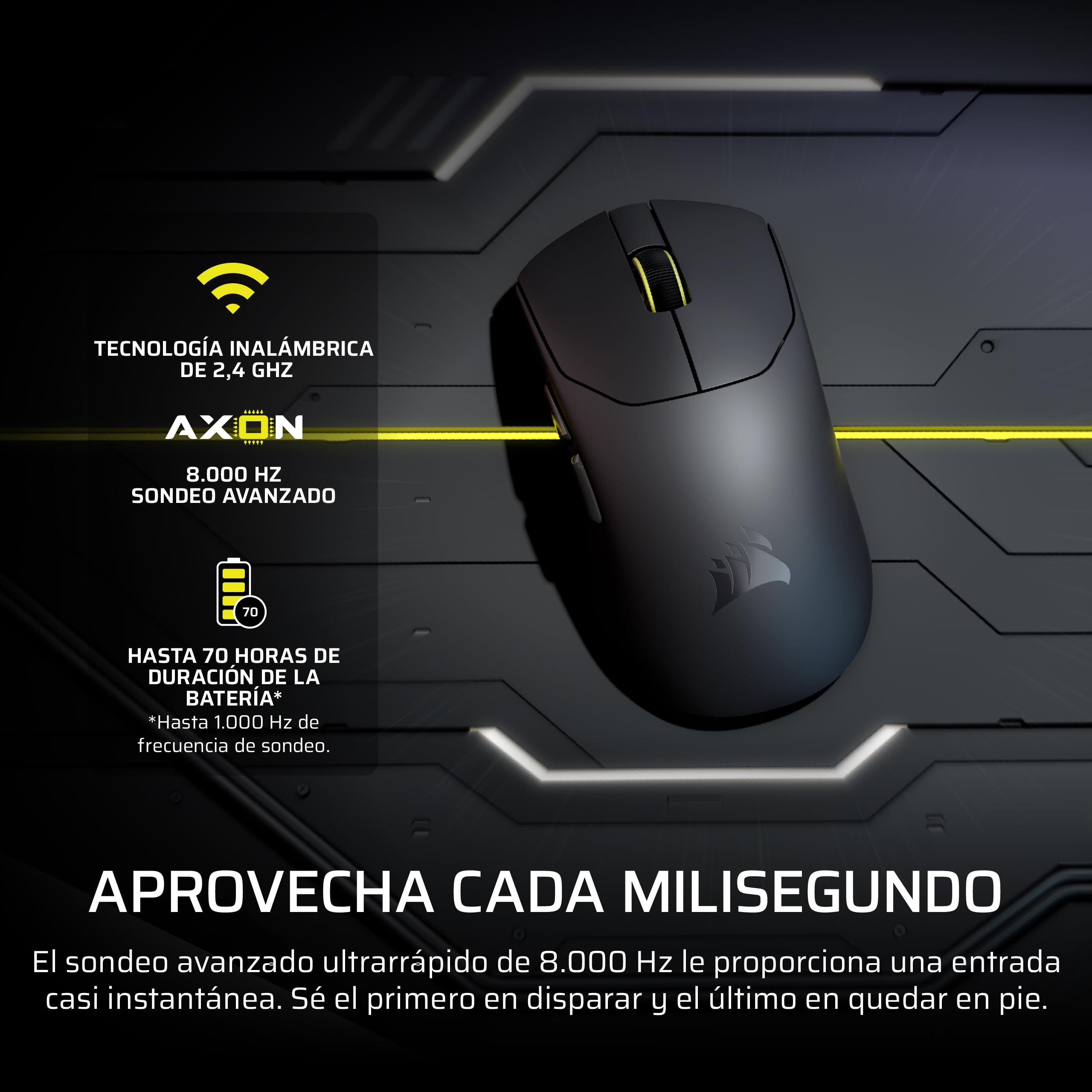 Corsair Sabre v2 Pro Ultralight Wireless FPS Ratón Gaming – 33K dpi, 36g Peso, 8,000Hz Sondeo Avanzado, Interruptores Mecánicos, hasta 70 Horas de Duración de la Batería, Web Hub – Negro