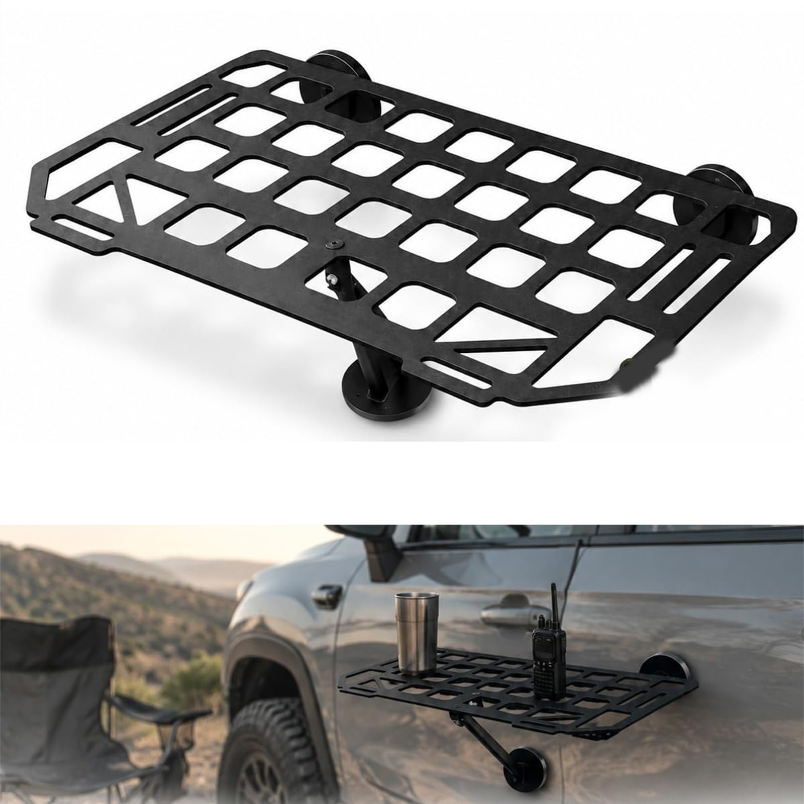 AMOSIJOY Heavy-Duty Magnetic Vehicle Side Table Für SUV Wohnmobil Camping Autotisch (55cm*25cm,Black)