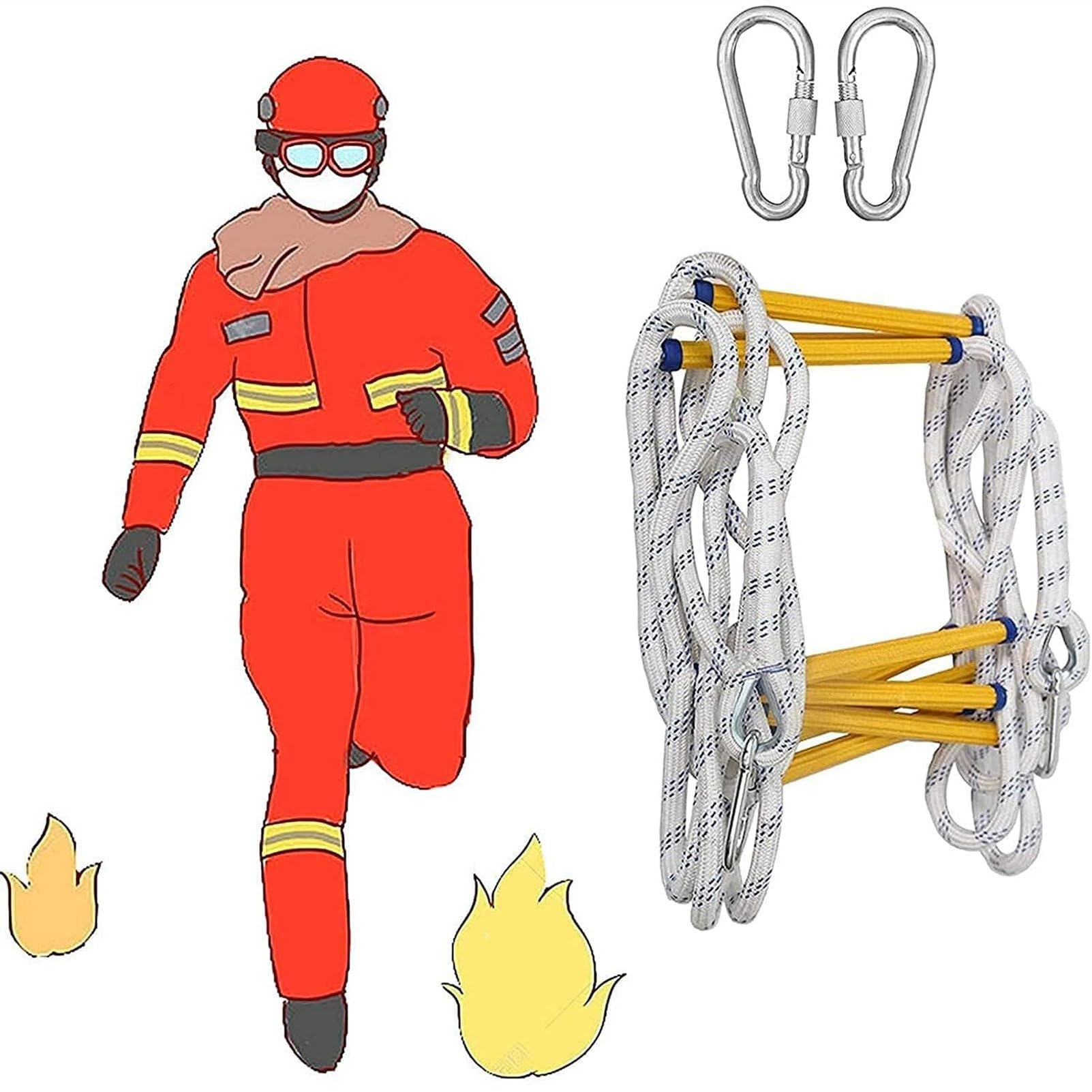 Escalera de Cuerda de Rescate de 5-45 m Escalera de Escape de 17 pies Respuesta de Seguridad en el Trabajo de Emergencia Rescate contra Incendios Escalada en Roca Árbol de Escape a