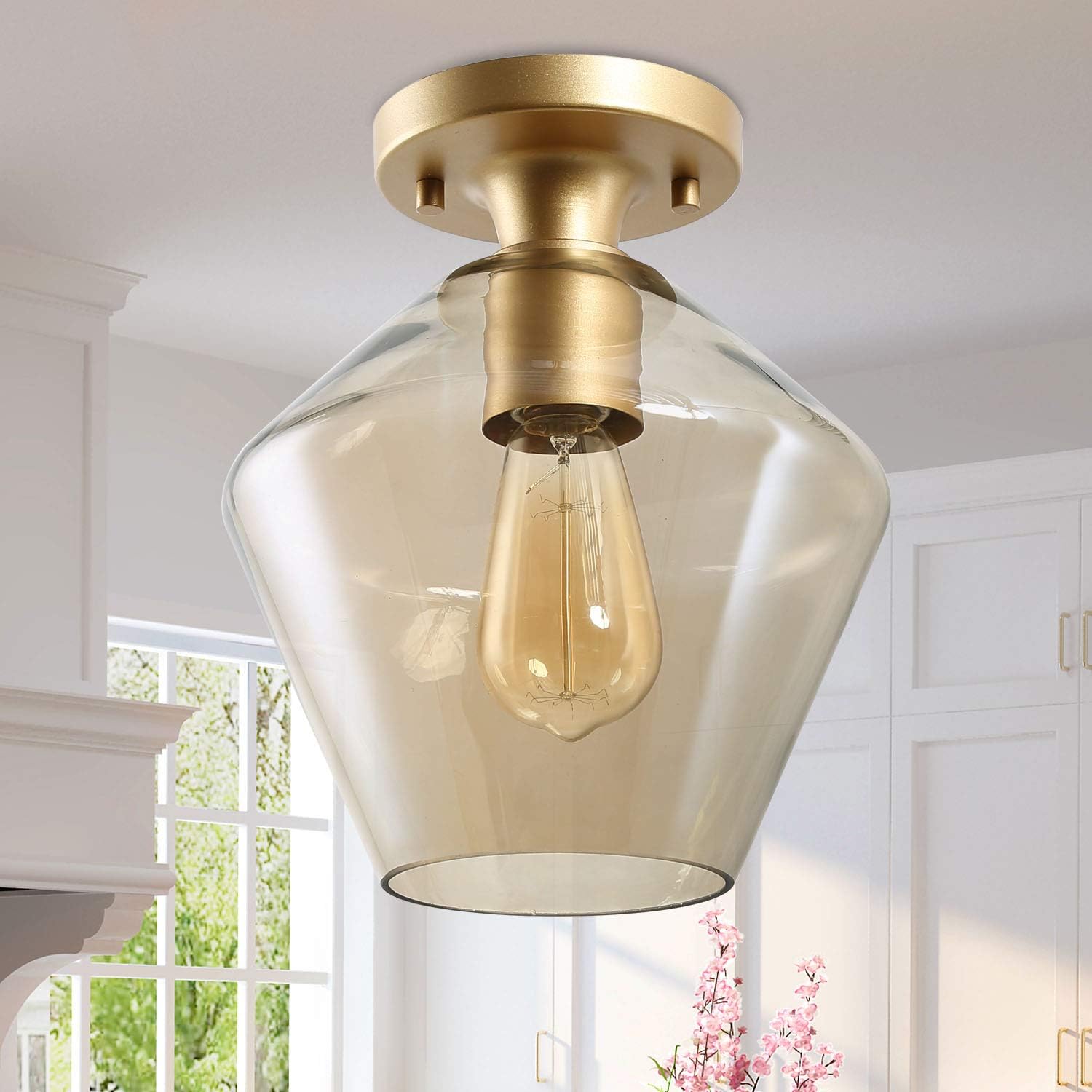 Blасk Frіdау - 60% оƒƒ KSANA Gold Semi Flush Mount Ceiling Light for Bedroom, Bathroom, Kitchen, Closet, Dining Room, Hallway, Foyer (8 1/2" Top-Shaped with Smoky Glass Shade) Blасk Frіdау - 60% оƒƒ KSANA Gold Semi Flush Mount Ceiling Light for Bedroom, Bathroom, Kitchen, Closet, Dining Room, Hallway, Foyer (8 1/2" Top-Shaped with Smoky Glass Shade)