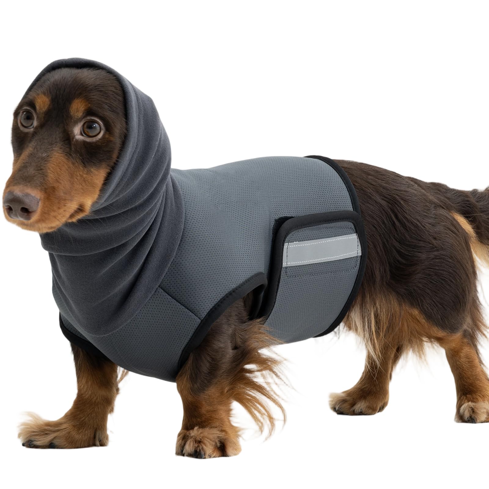 Kuoser Dog Anxiety Jacket with Hood, Turtleneck Calming Vest Ear Cover, M