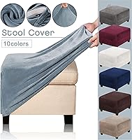 Vista 5 de BDBD Funda de terciopelo para reposapiés, fundas otomanas elásticas cuadradas, funda protectora para reposapiés, a prueba de polvo, azul marino, M