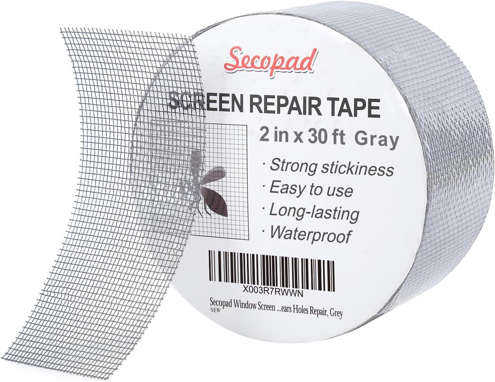 Secopad Grey Window Screen Repair Tape, 5Cm X 9M Screen Repair Kit For Window Or Door Screen Repairing, Strong Adhesive Screen Patch Repair Kit Fiberglass Screen Tape Braid Repair
