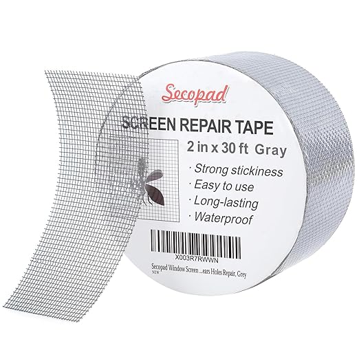 Grey Window Screen Repair Tape, 2IN X 30FT (360IN) Screen Repair Kit for Windows or Doors, Strong Adhesive Patch Kit Fiberglass Mesh Tape