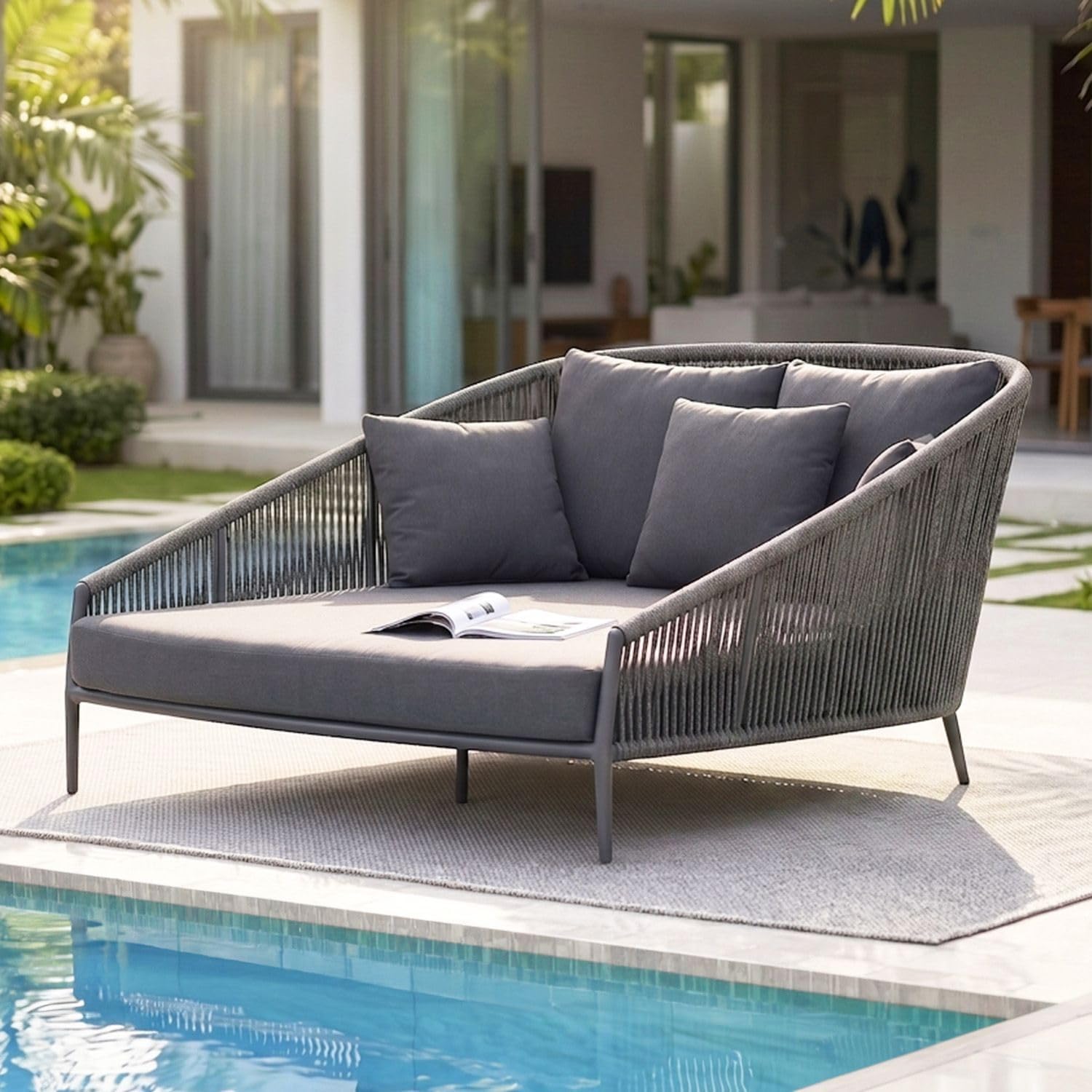 DRX Outdoor Pool Side, Garden, Balcony, Porch, Backyard, Terrace, Patio, Beach Rope Round Unique Design Daybed Furniture Grey & Dark Grey-image-19