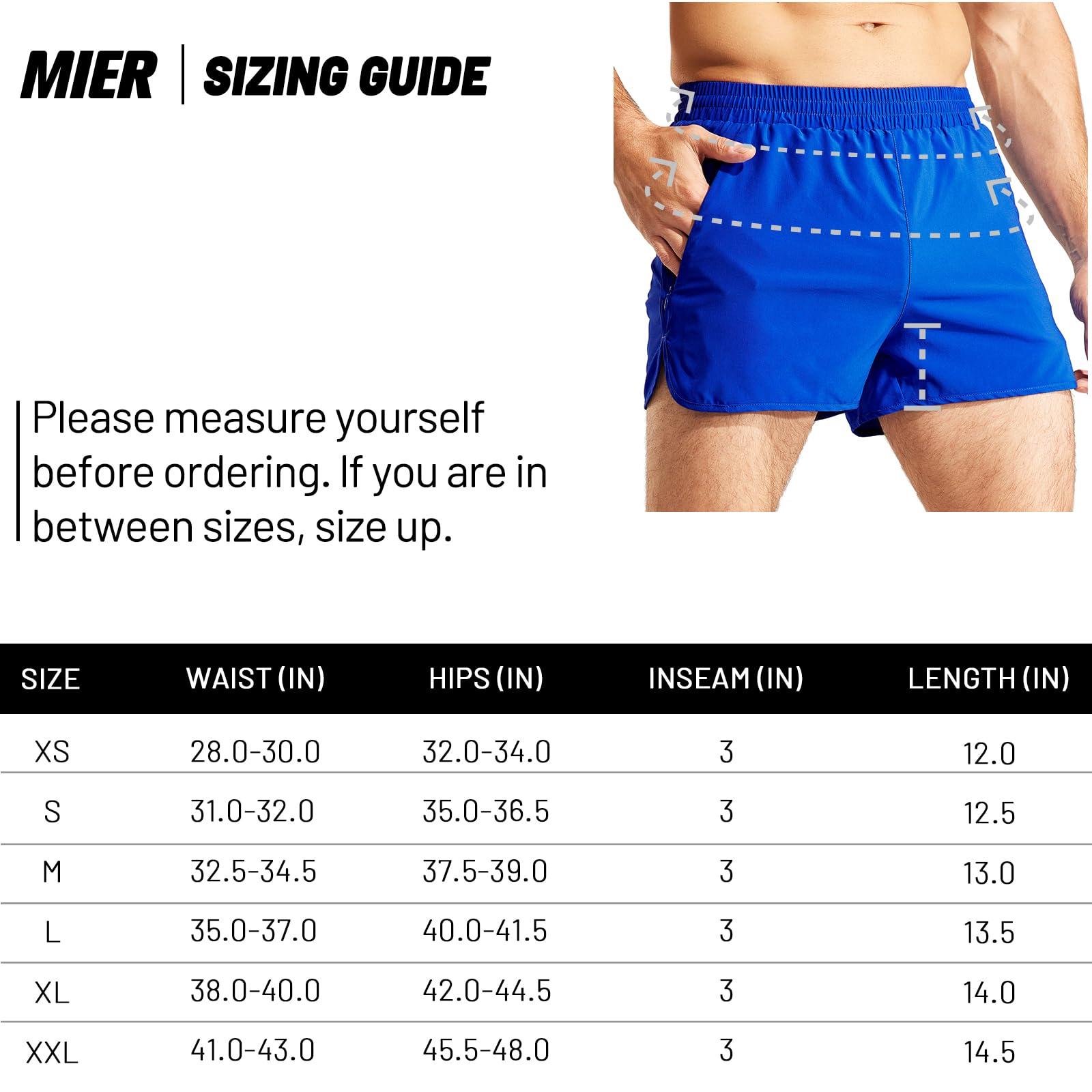 MIER Pantalones Cortos para Hombre de 3 Pulgadas, de Secado rápido, Ligeros, Resistentes al Agua, para Entrenamiento atlético, con Forro, Royal Blue 7.6Cm, L