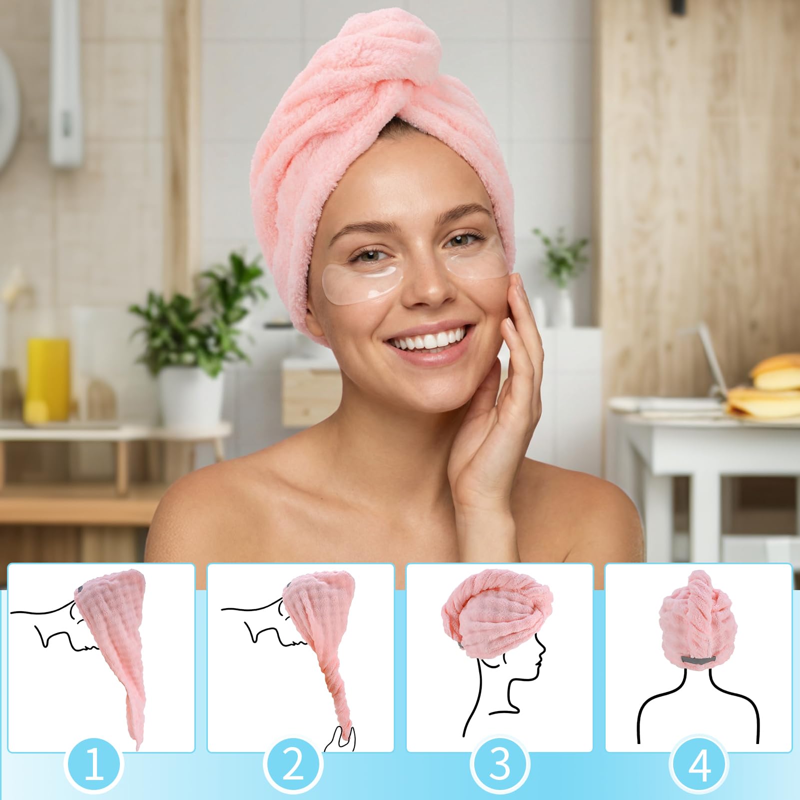 Asciugamani per Capelli a Turbante 3 Pezzi Turbante Asciugacapelli Forte assorbimento d'acqua Asciugamano Capelli Turbante in Microfibra Asciugamano per Capelli per Capelli Ricci Lisci