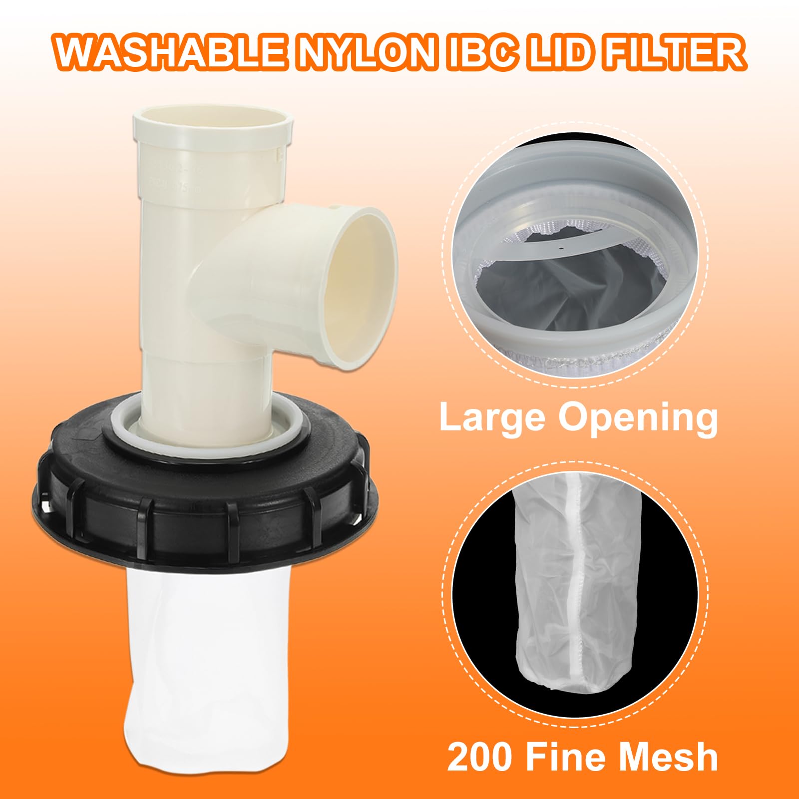 QUARKZMAN 163mm Tapa de Filtro de IBC, Adaptador de Manguera de Tote IBC de Plástico de 3 Vía para Contenedor de Tanque de Agua de Lluvia de 1000L para Tanque de Agua de 275gal, Negro/Blanco