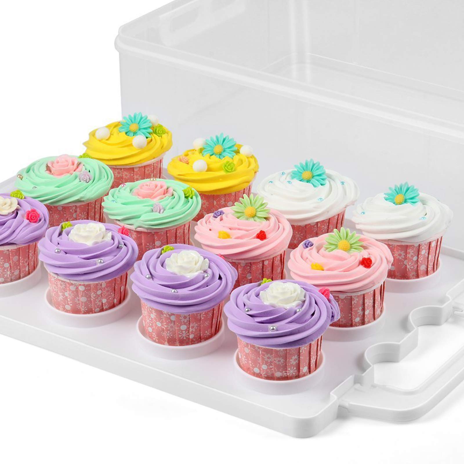 Contenitore porta cupcake a 3 ripiani, in plastica trasparente, per contenere 36 cupcake o 3 torte grandi