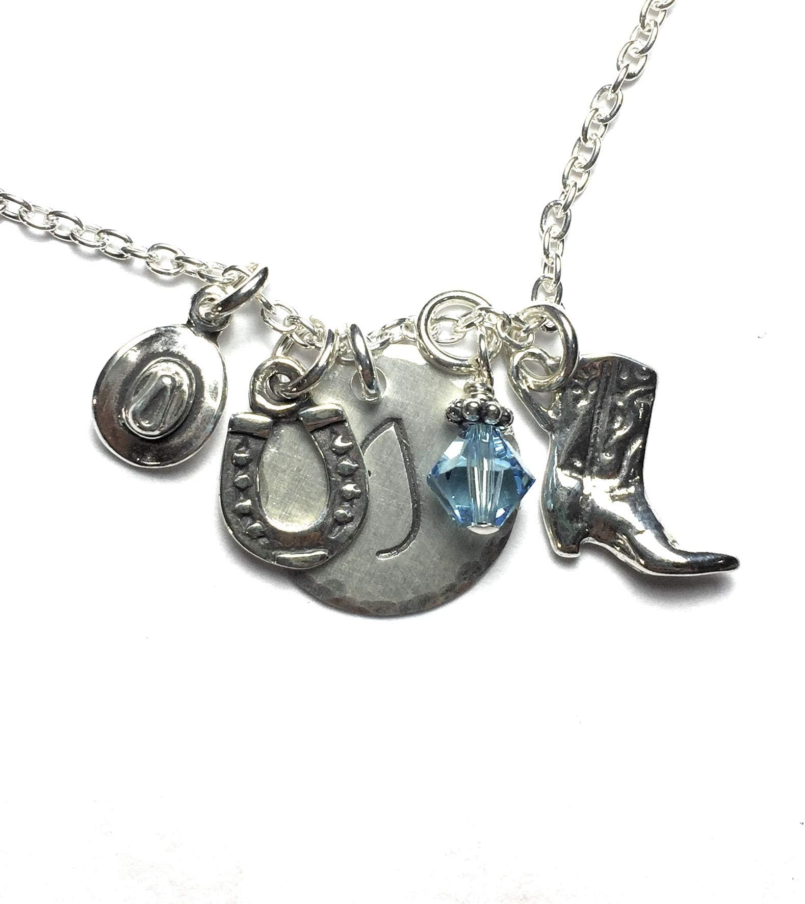 Cowgirl Hand Stamped Sterling Silver Initial Charm Necklace