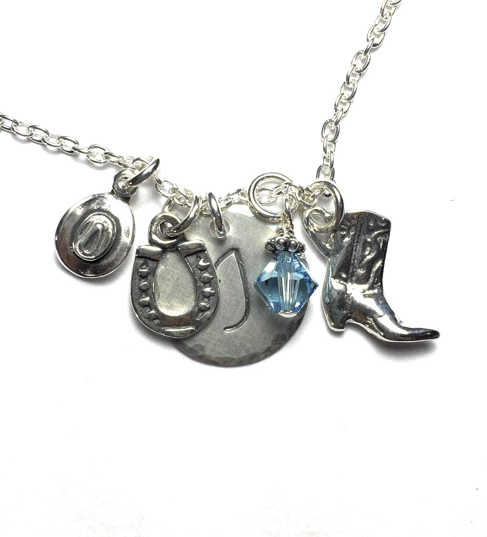 Cowgirl Hand Stamped Sterling Silver Initial Charm Necklace