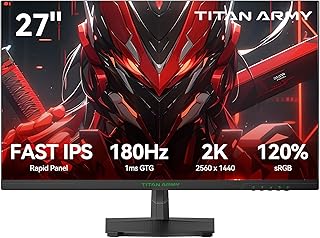 TITAN ARMY Monitor Gaming 27 Pulgadas, Fast IPS 180Hz, 2K QHD 2560 x 1440p Vertical Monitor, 1ms GTG, HDR10 120% sRGB, 144Hz FreeSync & G-Sync Computer Monitor, VESA 100 * 100, DP, HDMI, P27GR