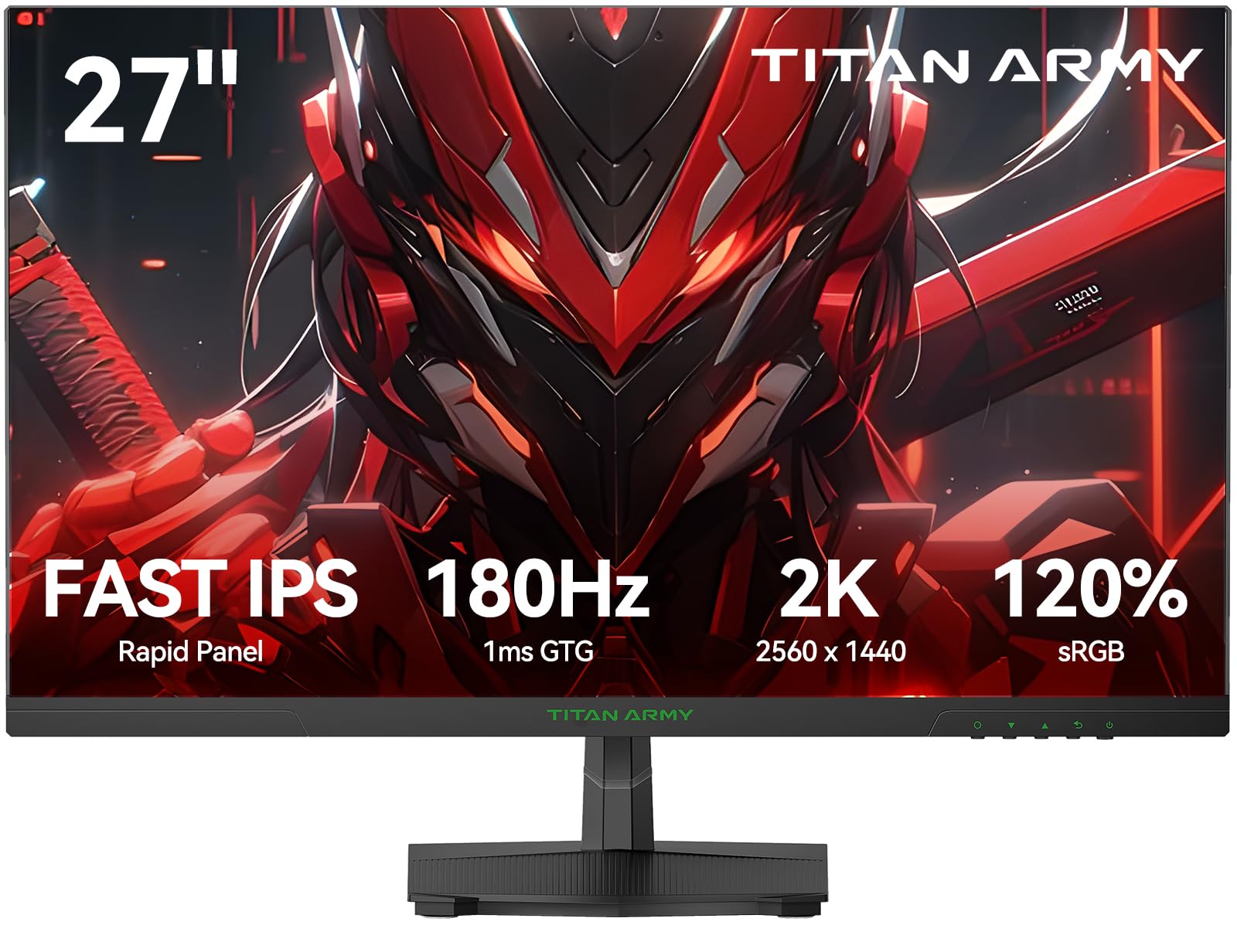 TITAN ARMY Monitor Gaming 27 Pollici, FAST IPS 180Hz, 2K QHD 2560 x 1440p 1ms GTG Verticale Schermo PC, HDR10, 120% sRGB, 144Hz FreeSync & G-sync Computer Monitor, Eye Care, VESA, DP, HDMI, P27GR