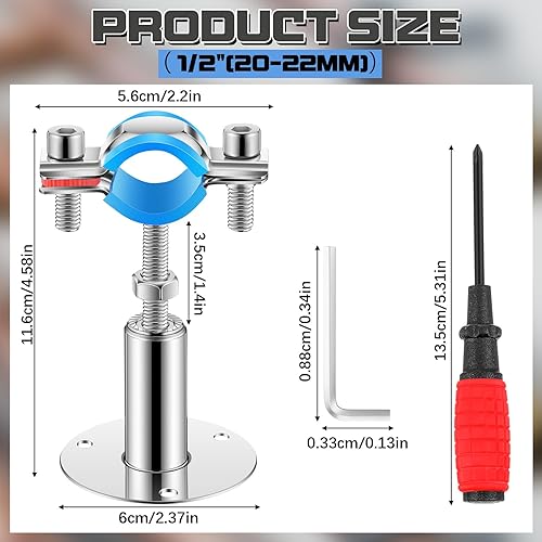 Miniatura 2 de 8 soportes de tubo de montaje en pared de acero inoxidable 304, adecuado para diámetro exterior de 12 pulgadas (0.787-0.866 in), altura ajustable de