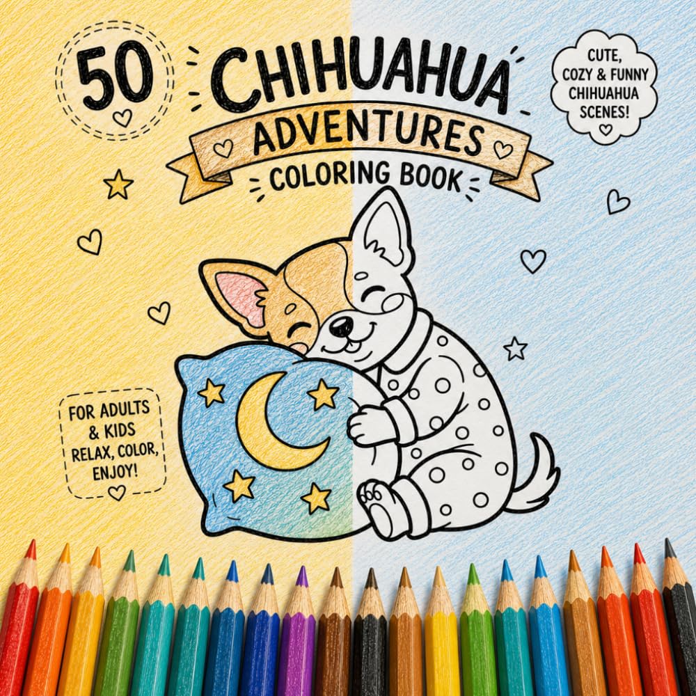 Chihuahuas Coloring Book: 50 Unique Black and White Illustrations of Adorable Chihuahua Dogs – Relaxing Stress Relief Coloring Pages with Cute Cartoon Style (Cozy Dog Adventures Coloring Book Series)