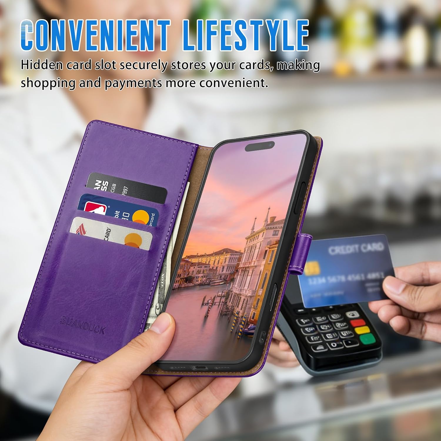 Wallet Case for iPhone 16 6.1", Purple image 3