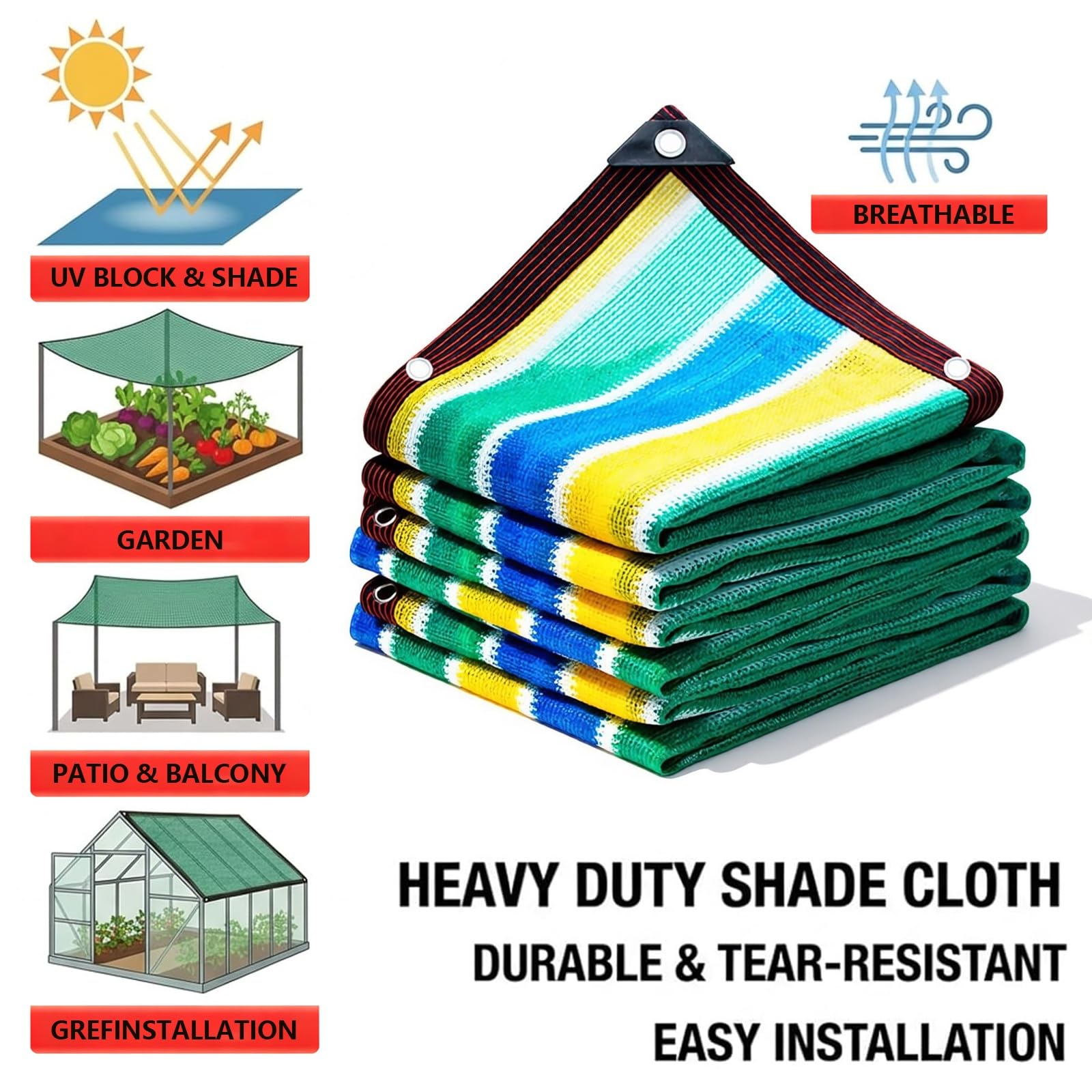 Lona de malla resistente con bloqueo UV con ojales reforzados, 70% tela de sombra para invernadero, gallinero, patio y jardín, cubierta de lona blanca de 1 m x 2 m