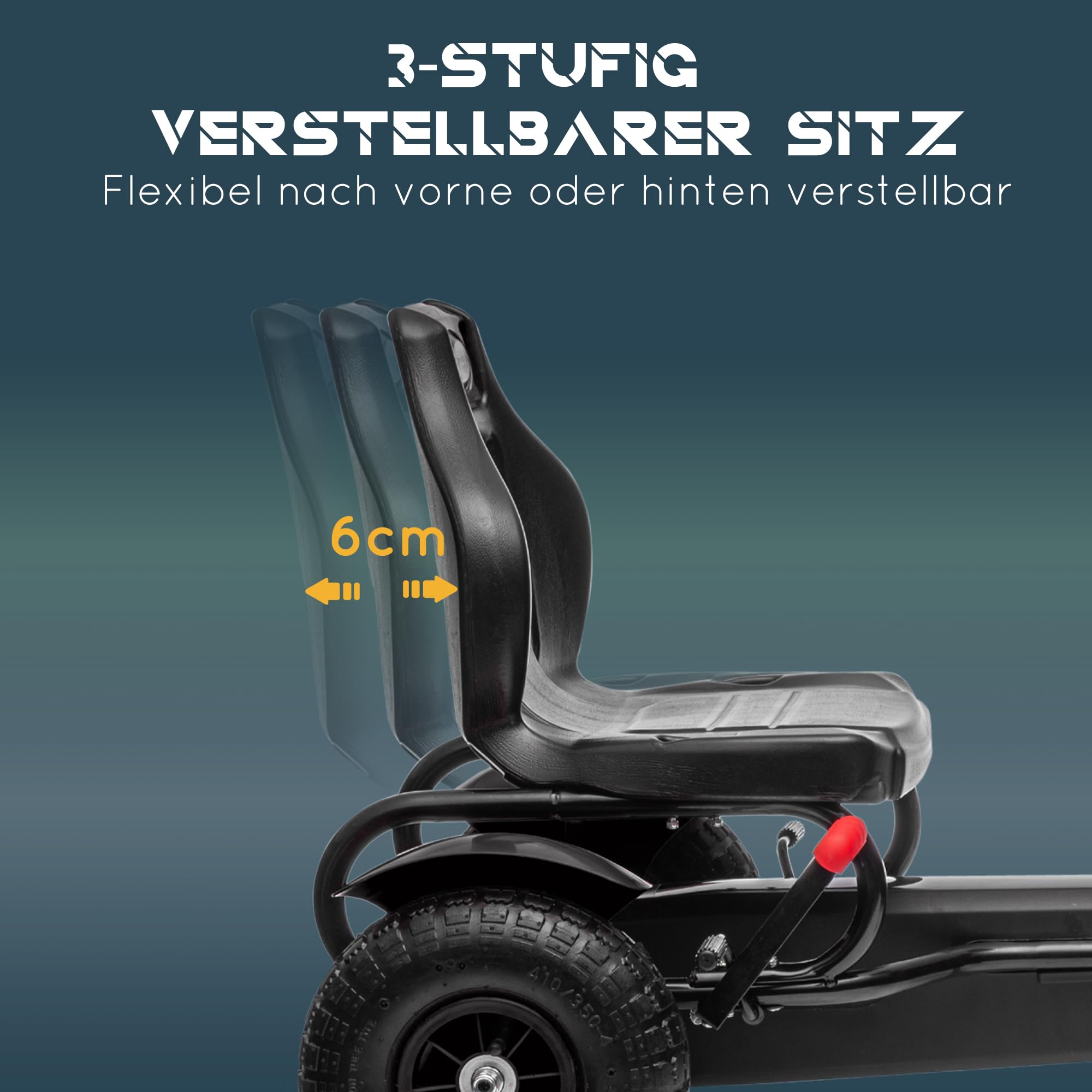 HOMCOM Gokart Tretauto mit Handbremse, verstellbarem Sitz, Vor- und Rückwärtsgang, Tretfahrzeug Kinderspielzeug Kinderfahrzeug Kettcar Pedal-Gokart für Kinder 5-12 Jahren Schwarz