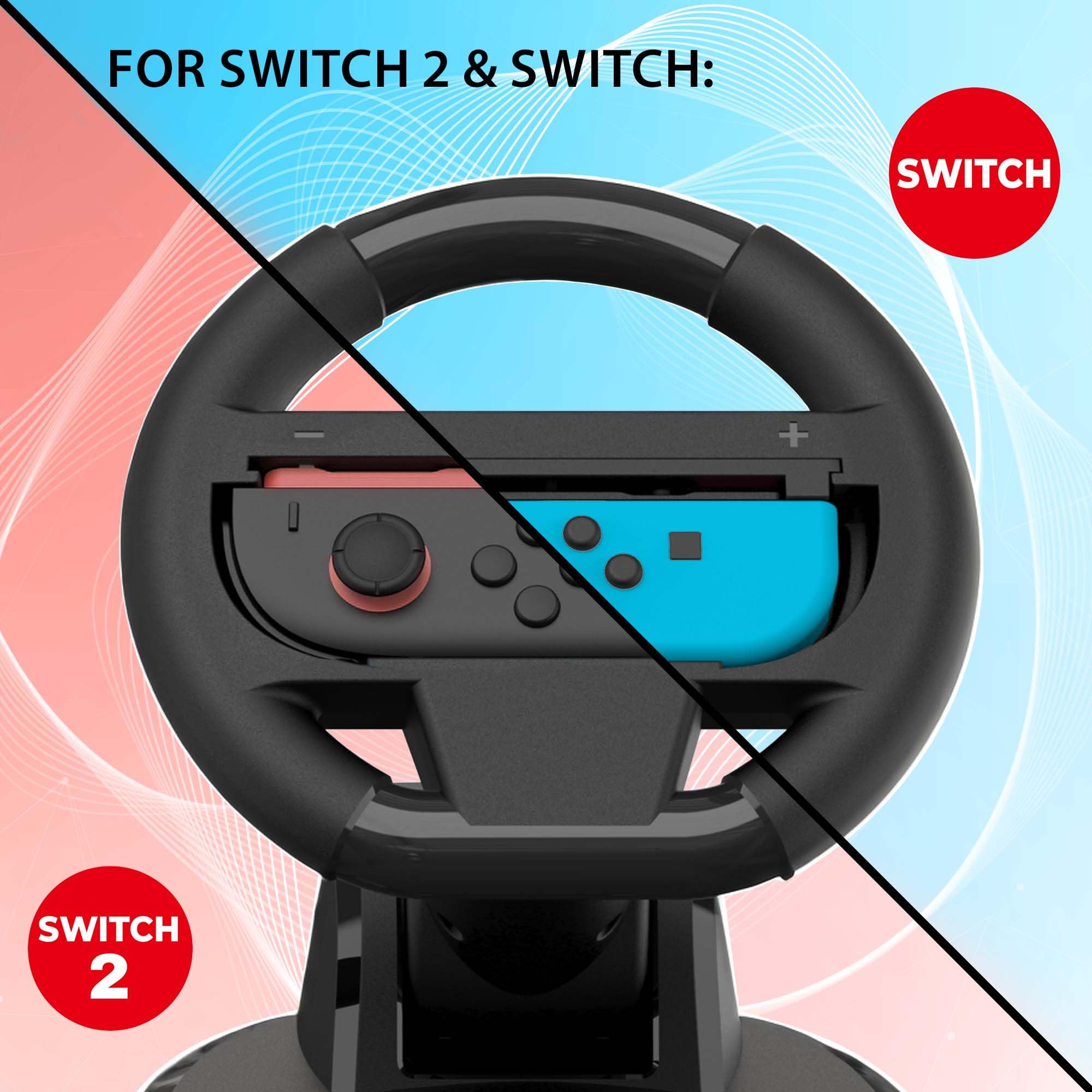 SUBSONIC - Set di 2 ruote da corsa per Joy-Con Nintendo Switch e Switch 2 - Ruote da corsa pieghevoli con supporto e ventosa compatibili con Joycon Switch e Switch 2 - Nero