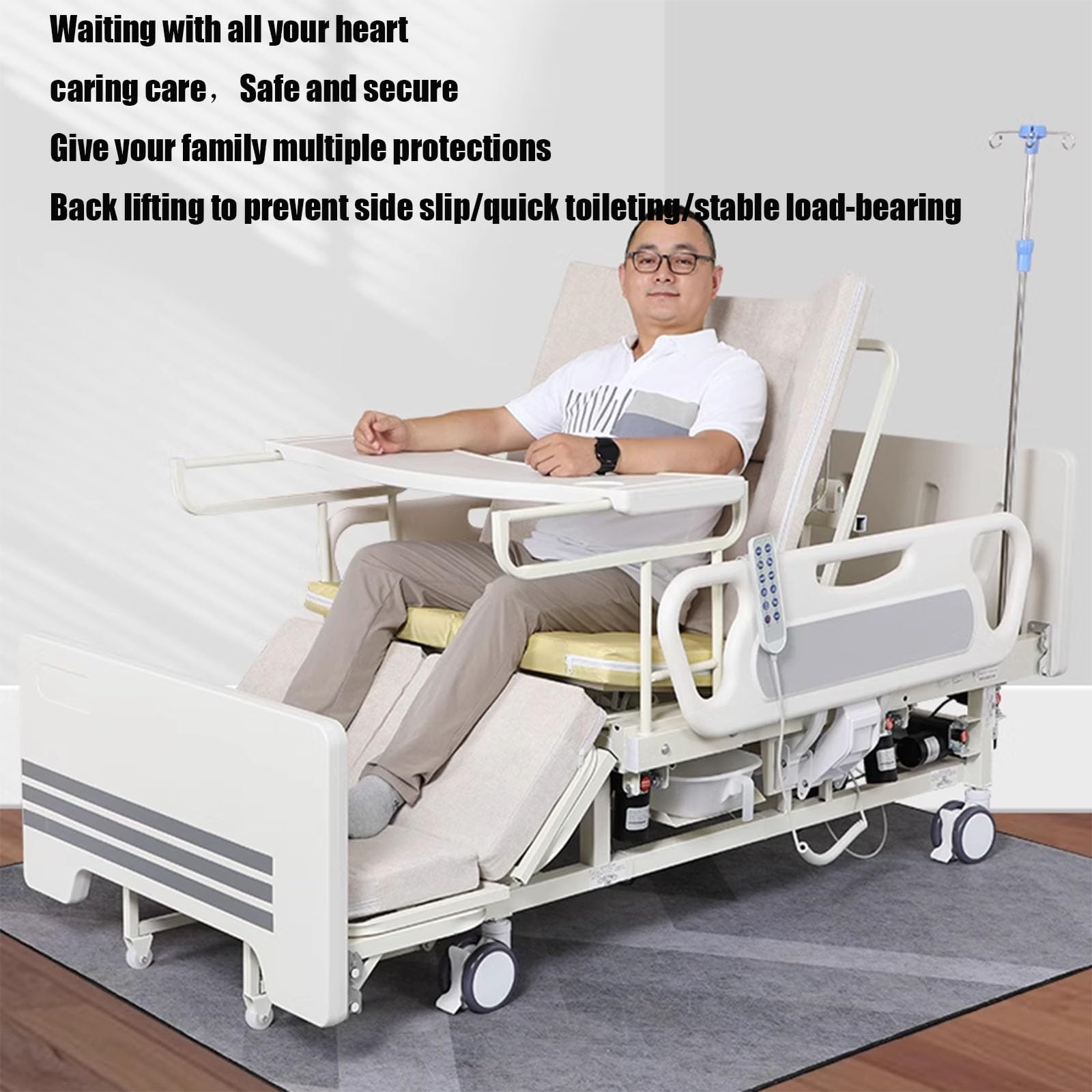 SICWEDIM Electric Nursing Bed, Multifunctional Fully Automatic Medical Bed for Patient Home Use, with Motor and Breathable Mattress (A 90CM)