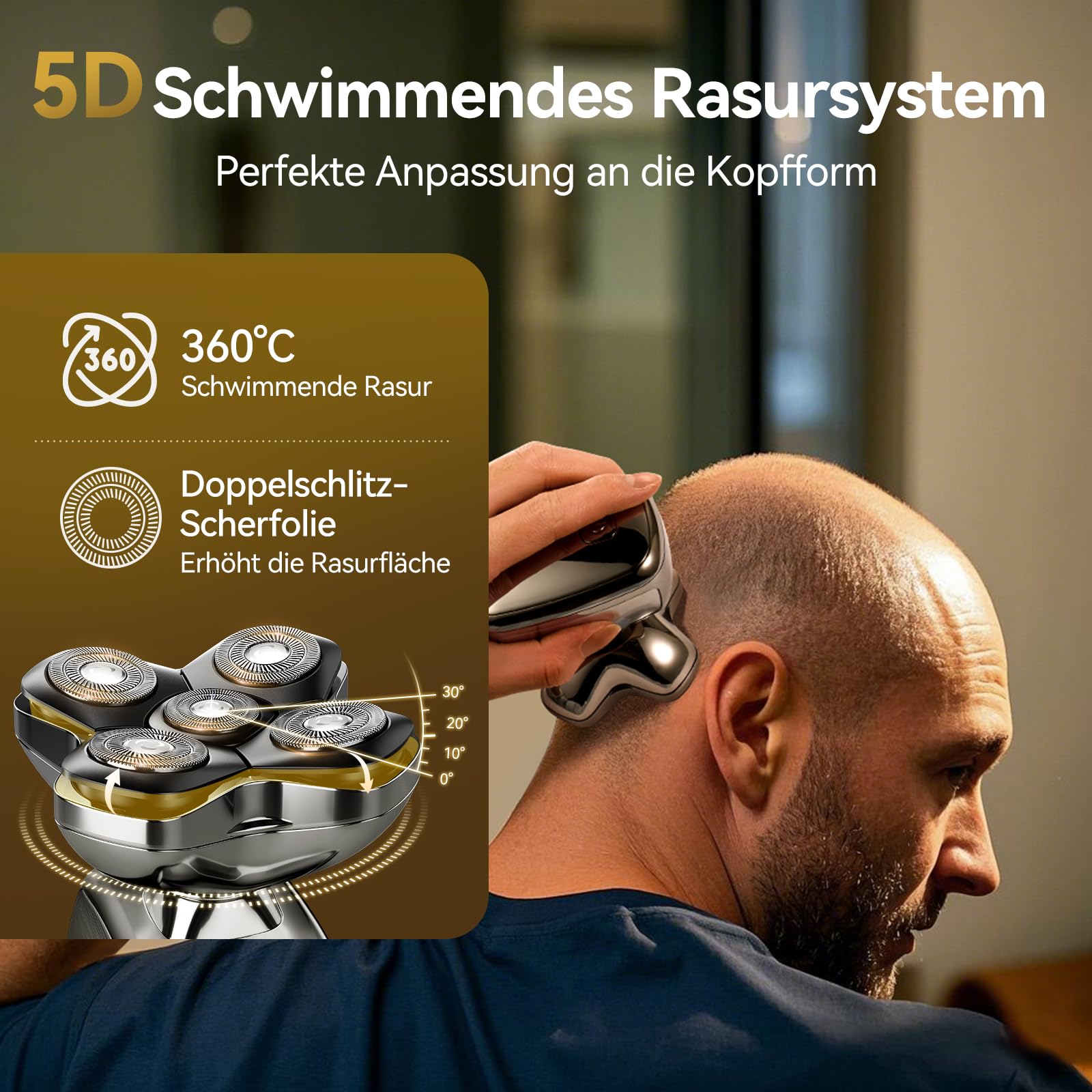 Glatzen Rasierer Herren, Kensen 5 In 1 Kopfrasierer Wasserdicht Head Shaver Men Magnetische Rasierer Glatze Herren Wiederaufladbar Glazenrasierer Typ-C Nass- Und Trocken | Haarschneidemaschine mit Glatze, trocken & feucht, mit Rasierer für Nasenhaare, LED