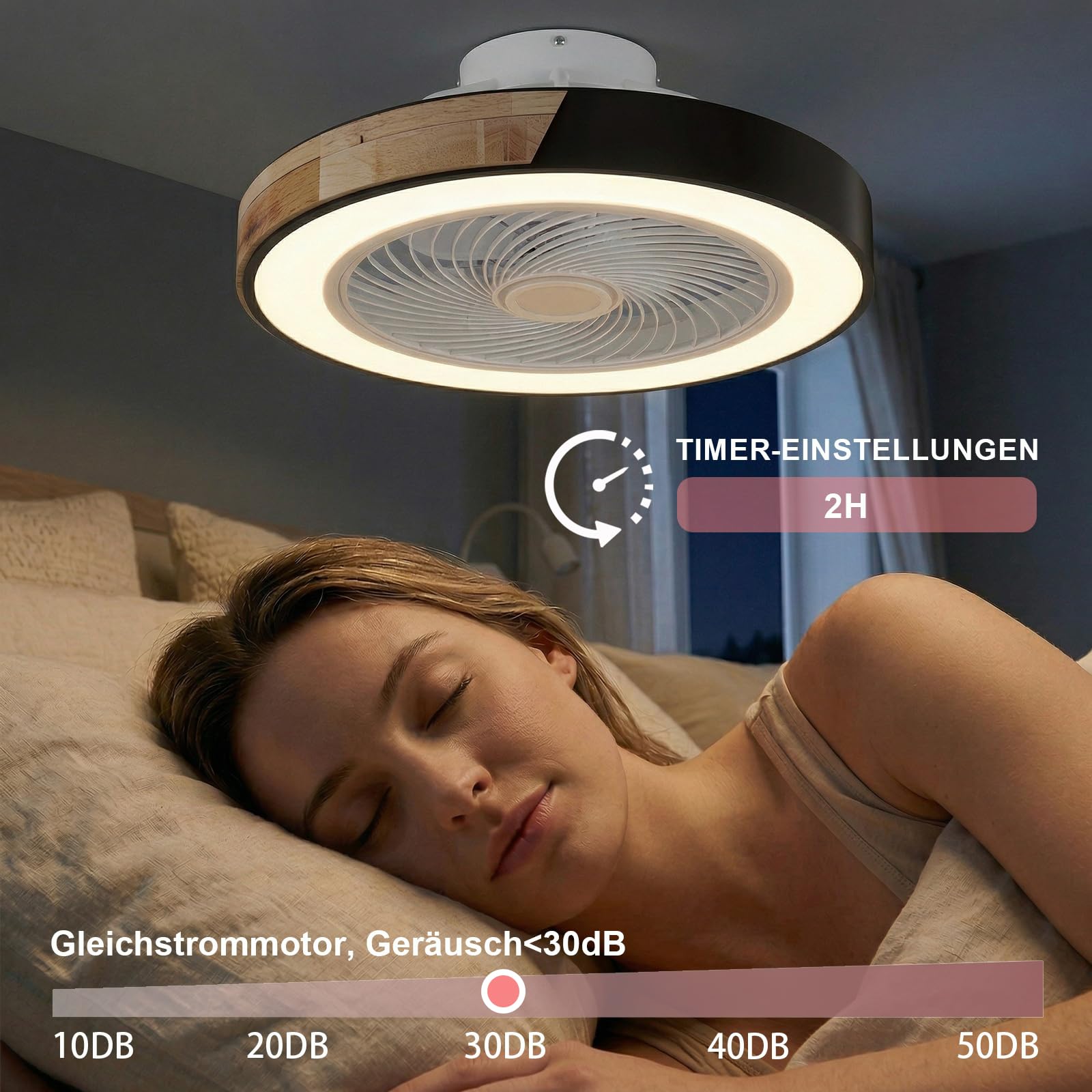DATO Deckenventilator mit Beleuchtung, 3 Farbtemperatur und 6 Geschwindigkeiten LED-Deckenventilator mit Lampe Leise Dimmbar (A)