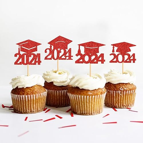 Miniatura 2 de 24 piezas de 2024 tapas de graduación 2024 para cupcakes de graduación 2024, decoración de pasteles temáticos de graduación, suministros de