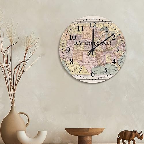 Miniatura 5 de ArogGeld Reloj de pared pintado con mapa, reloj de pared de madera grande, funciona con pilas, 15 pulgadas, silencioso, sin tictac, reloj colgante
