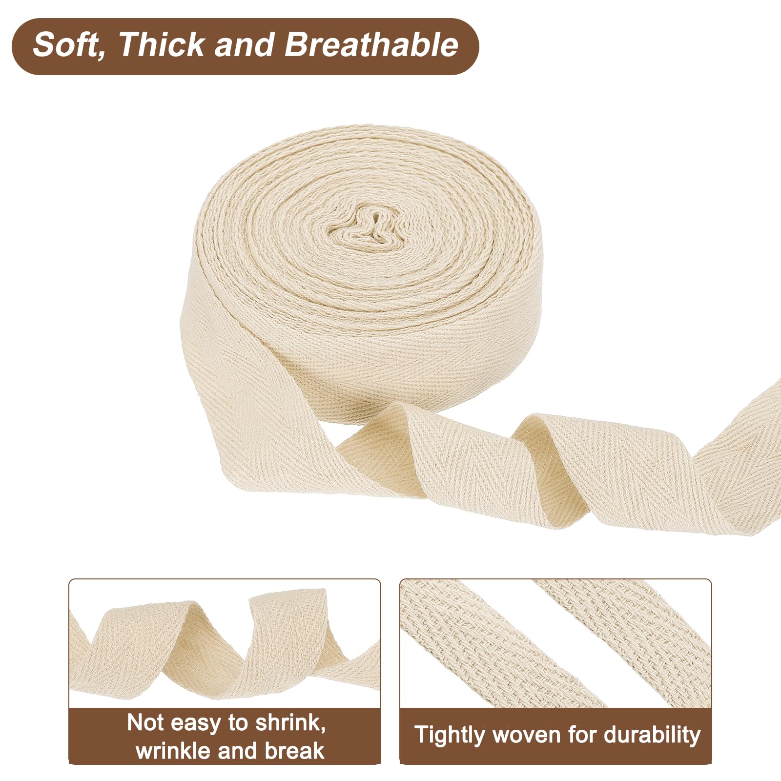 QUARKZMAN Nastro in Tela di Cotone A Spina di Pesce 30mm x 10 Metri Rollo di Nastro A Binda per Cucito Fai da Te Regalo Imballaggio, Beige