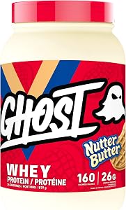 GHOST WHEY Protein Powder - 2lb, 25g of Protein - Whey Protein Blend - ­Post Workout Fitness & Nutrition Shakes, Smoothies, Baking & Cooking (Nutter Butter)