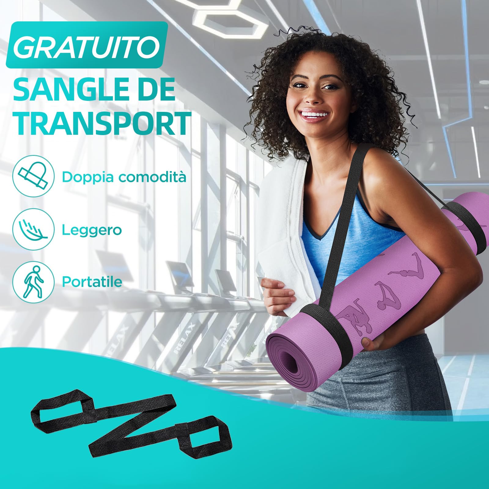 OUTDOUSE Tappetino Yoga,Tappetino Palestra TPE,Tappetino Yoga Antiscivolo,Tappetino Pilatesper Palestra,Pilates,Fitness,Sport Mat,183x61cm